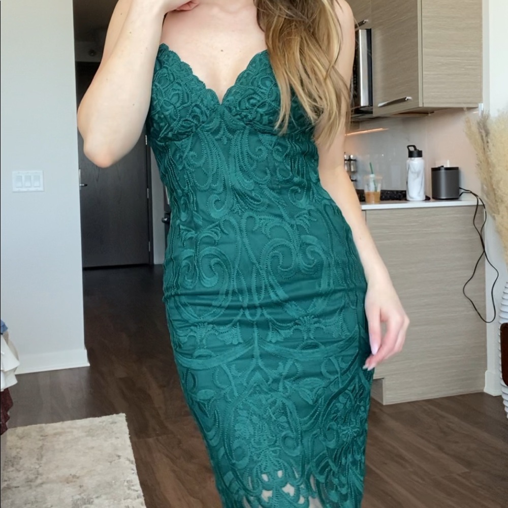 Bardot emerald midi dress
